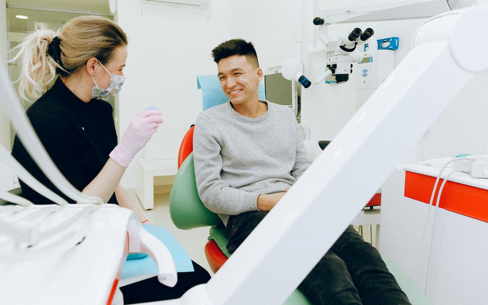 A dental visit — the appointment is a CRM event; the chart is not.
