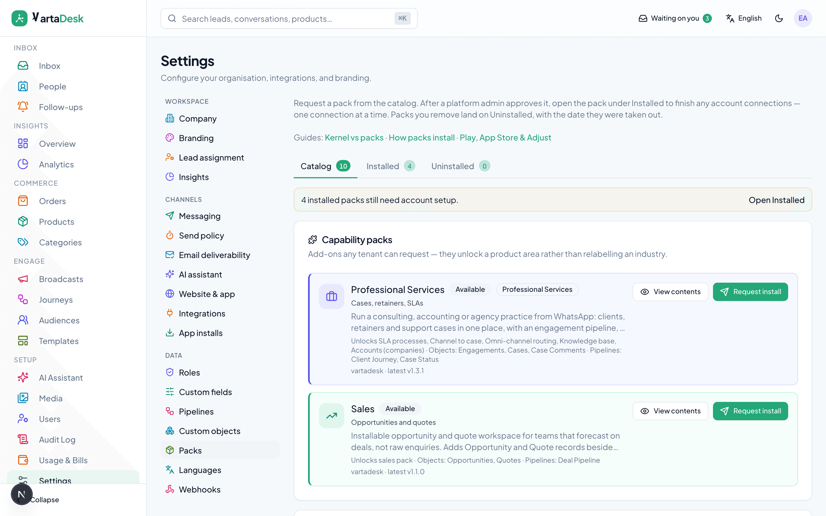Industry packs catalog on the conversation OS