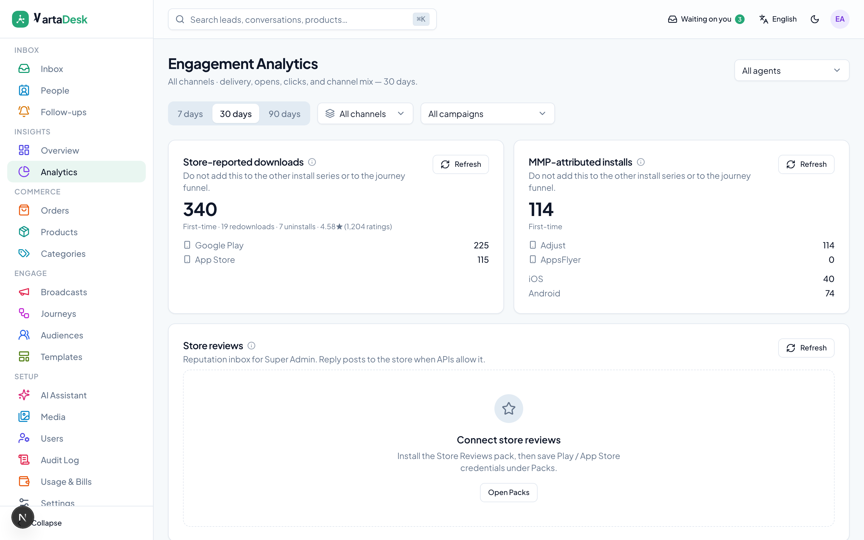 Insights: store downloads and MMP installs kept as separate questions