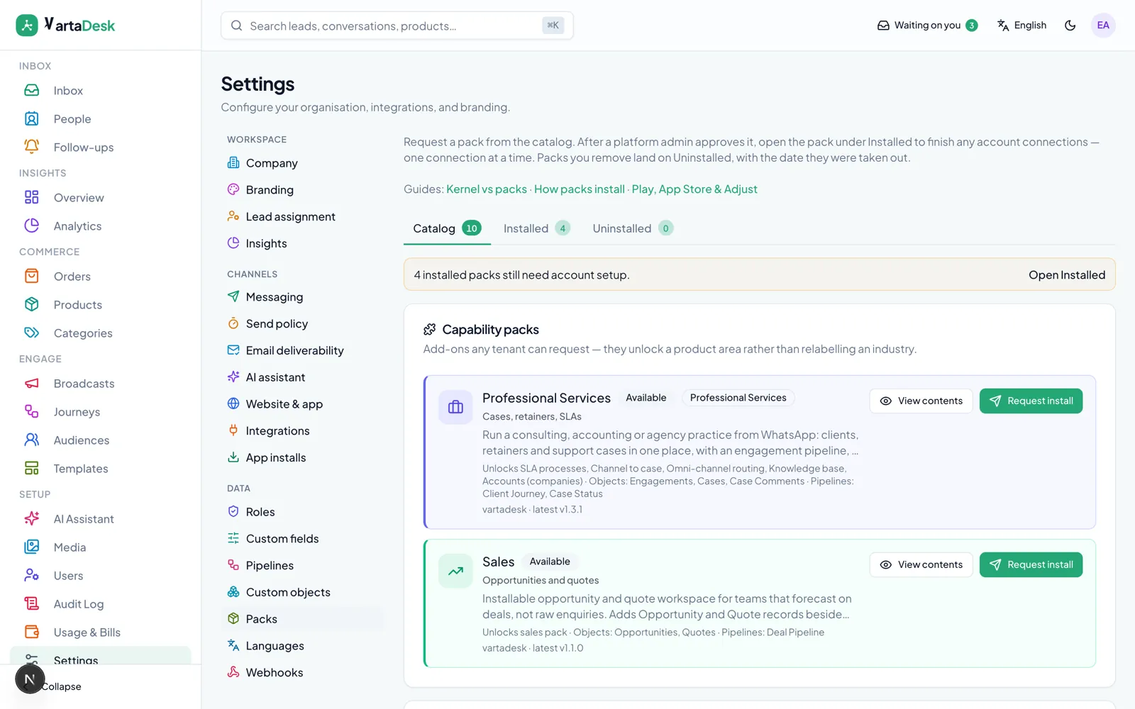 Industry packs catalog on the conversation OS